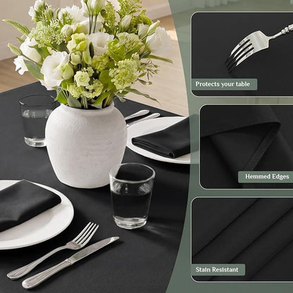Softalker Rectangle Tablecloth, Waterproof Table Cloths Wrinkle Free Fabric Washable Polyester Table Cover for Dining Tables Party Outdoor Camping Parties Buffet - 52 x 70 inch, Black