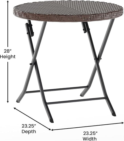 Flash Furniture Rouen Commercial Grade Folding Bistro Set, Indoor/Outdoor PE Rattan Table Top, Back and Seat, Black Steel Frames, 3 Piece Set, Brown/Black