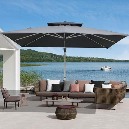 Cantilever Patio Umbrella with Cross Base and Cover Included - 360° Rotation Large Heavy Duty Offset Outdoor Umbrella with Easy Tilt for Pool Backyard Deck Garden (10x13 FT Grey)