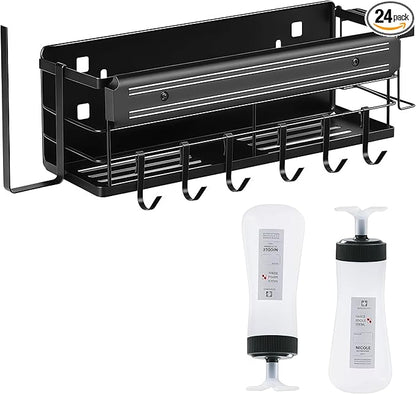Griddle Caddy for Blackstone 17"/22"/28"/36"/, Blackstone Caddy with Squeeze Bottle, Upgraded 6-in-1 Grill Storage Organizer with Cup & Paper Towel Holder, Outdoor BBQ Grill Accessories