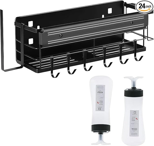 Griddle Caddy for Blackstone 17"/22"/28"/36"/, Blackstone Caddy with Squeeze Bottle, Upgraded 6-in-1 Grill Storage Organizer with Cup & Paper Towel Holder, Outdoor BBQ Grill Accessories