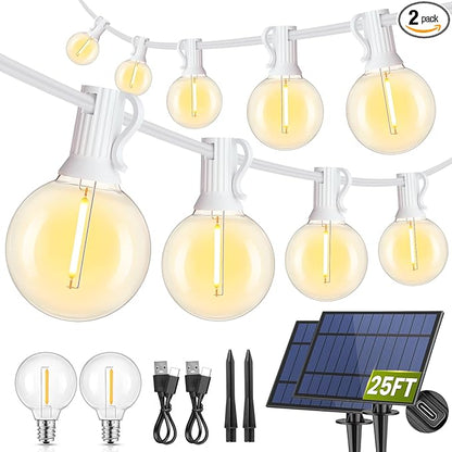 Mlambert 50FT(25FTx2) Solar Powered String Lights Outdoor, Waterproof Patio Light String with 20+2 Shatterproof LED G40 Bulbs for Backyard Garden-White