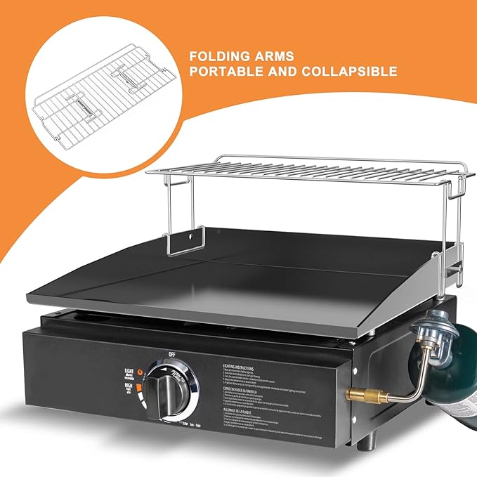 only fire Griddle Warming Rack Fits for 17" Blackstone Griddles, One-Step Clip On Attachment, Portable and Detachable