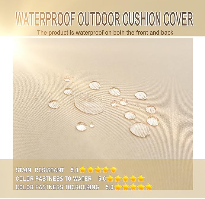 Bcareself Outdoor Deep Seat Cushion Set Waterproof & Fade Resistant Patio Furniture Cushions with Removable Cover Adjustable Straps Rain-Proof Seat Pad Back Cushion for Chair Sofa Porch 22 x 22 Beige