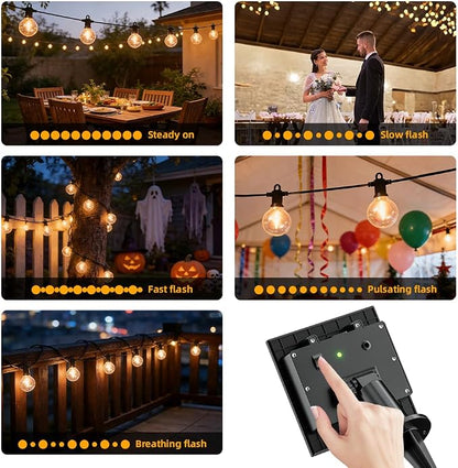 31FT Solar String Lights Outdoor Waterproof IP65 with USB-Charging , Solar Powered LED Patio Lights with 15+1 Shatterproof G40 Globe Bulbs, Hanging Lights for Outside Backyard Garden Bistro Gazebo
