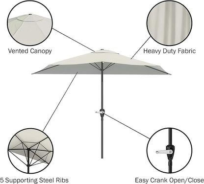 Half Umbrella Outdoor Patio Shade - 9 ft Patio Umbrella with Easy Crank - Small Canopy for Balcony, Table, or Deck by Pure Garden (Champagne)