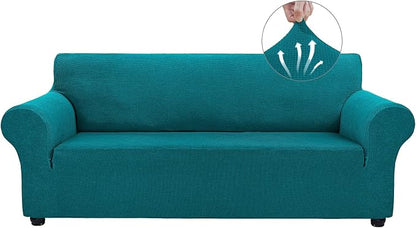 Asnomy Stretch Oversized Couch Covers for Sofa Slipcover,Peacock Blue | 1-Piece Sofa Covers Washable(94"-110") 4-Seater Furniture Protector with Non Skid Foam and Elastic Bottom for Kids, Pets