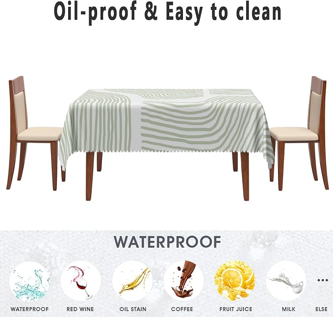 Sage Green Stripes Table Cloth for Rectangle Chic Striped Tablecloths Polyester Vintage for Picnic Party Dinner Aesthetic Wrinkle Oil-Proof Resistant Table Cover for Dining Table 60x120 Inch