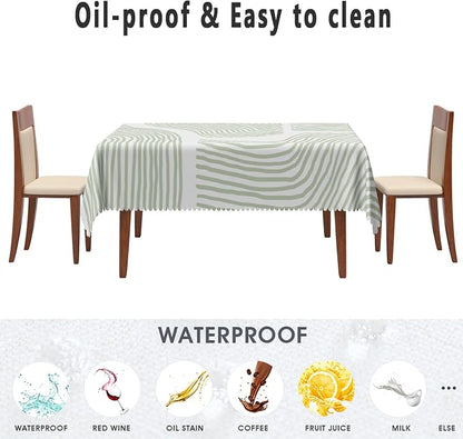 Sage Green Stripes Table Cloth for Rectangle Chic Striped Tablecloths Polyester Vintage for Picnic Party Dinner Aesthetic Wrinkle Oil-Proof Resistant Table Cover for Dining Table 60x120 Inch