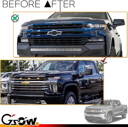 [Upgraded Version] 3 PCS Super Bright Amber LED Center Grille Light Kit for 2019-2025 Chevrolet Silverado 1500 2500HD 3500HD, Position Smoked Lens with Sturdy Mount Bracket - Amber Light