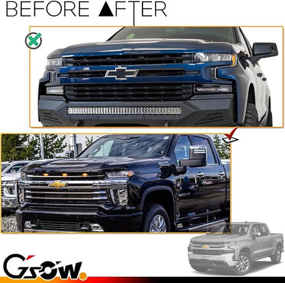 [Enhanced Visibility] [Upgraded Version] 3 PCS Super Bright Amber LED Center Grille Lights for 2019-2024 Chevrolet Silverado 1500 2500HD 3500HD, Position Smoked Lens with Sturdy Mount Bracket