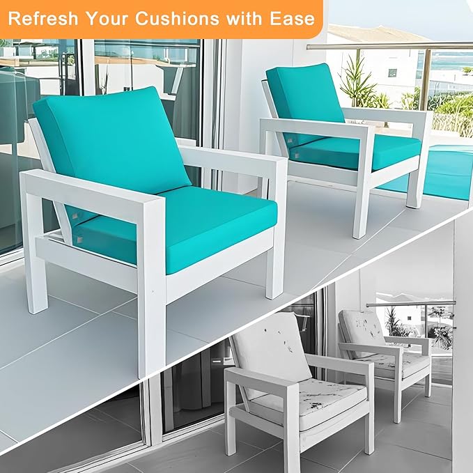 NettyPro Patio Chair Seat Cushion Covers Set 4, Waterproof Outdoor Furniture Cushion Slipcovers with Zipper and Tie, 22 x 20 x 4 Inch, Replacement Cover Only, Turquoise