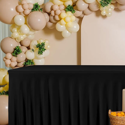 4 Pack Black Spandex Table Covers 8ft Rectangle Ruffle Skirts for Party | Elastic Table Covers 8 Foot, Pleated Fitted Table Cloths, Wrinkle Resistant Elegant Table Skirts Wedding, Banquets