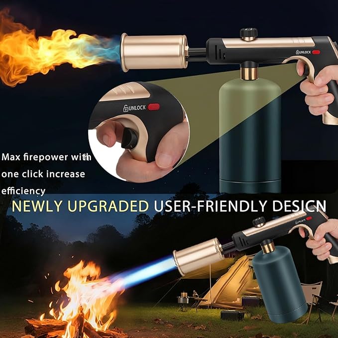 Propane Torch Gun With One-Touch Max Fire, Adjustable Kitchen Torch, Powerful Propane Torch With Many Safety Features(Tank Not Included)