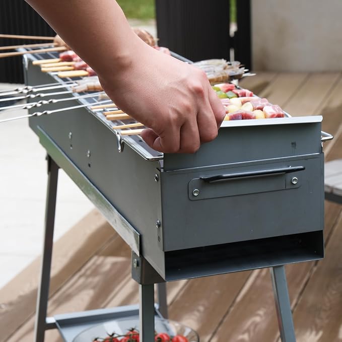 31.5’’ Portable Charcoal Grill Folding BBQ Grill for Outdoor Grilling Cooking Camping Hiking Picnics Tailgating Backpacking Party, With Excellent Ventilation Design, Matte Sliver