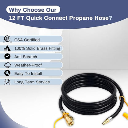 Upgraded 12FT RV Quick Connect Propane Hose for RV to Grill, Low Pressure Quick Connect Propane Hose with Elbow Adapter for 17" and 22" Blackstone Griddles/Grills