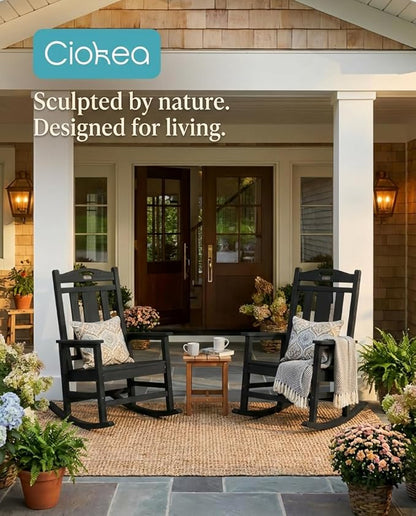 Ciokea Oversized Outdoor Rocking Chairs Set of 4, 380lbs Heavy-Duty Large Patio Rocker, High Back Cozy Porch Chairs, Weather Resistant Patio Rocking Chairs for Outside, Fire Pit, Deck, Black