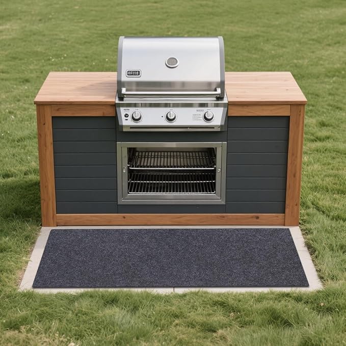 Gas Grill Mat，36" x 60" Premium BBQ Mat—Protects Decks and Patios from Grease Splashes,Soft Absorbent Material-Contains Grill Splatter，Anti-Slip and Waterproof Backing，Washable