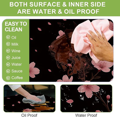ANNA QUEEN Spring Floral 6FT Picnic Table Cover with Bench Covers Set of 3 with Drawstring Bag, Cherry Blossom Pink Flowers 72"x30" Waterproof Picnic Tablecloth & Bench Covers for Outdoor Garden