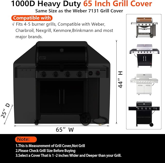 [Upgraded 1000D Heavy Duty Fabric] 65" Grill Cover for Weber 7131, Waterproof, Tear & Fade Resistant BBQ Cover with Buckle, Fits 4-5 Burner Grills of Weber Char-Broil Nexgrill Brinkmann Kenmore