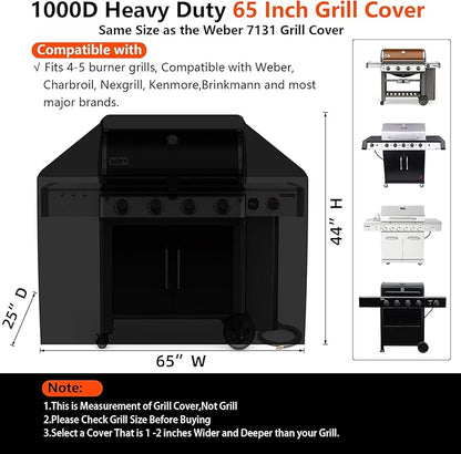 [Upgraded 1000D Heavy Duty Fabric] 65" Grill Cover for Weber 7131, Waterproof, Tear & Fade Resistant BBQ Cover with Buckle, Fits 4-5 Burner Grills of Weber Char-Broil Nexgrill Brinkmann Kenmore