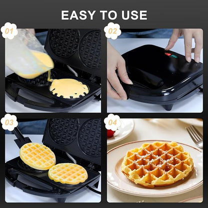 OSTBA Mini Waffle Maker, Double 4-Inch Belgian Waffle Iron | 750W Heating Makes Two Waffles at Once with Nonstick Plates, Indicator Lights, Cool-Touch Handle and Compact Storage