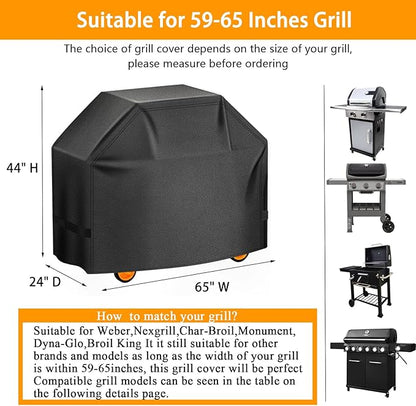 Aoretic Grill Cover 60 inches 600D 4.8 LB Heavy Duty for Weber Char-Broil Dyna-Glo Nexgrill Grill,BBQ Gas Grill Cover,Waterproof,Anti-UV Material with Hook-and-Loop & Adjustable Hem Drawstring (SKZ)