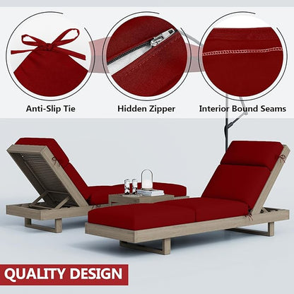 4 Pcs Chaise Lounge Cushions Outdoor, 72 x 21 x 4 Inch Lounge Chair Cushions for Outdoor Furniture - Waterproof Lounge Patio Replacement Cushion, 4In Fade-Resistant ThickPatio Chaise Lounge Cushion