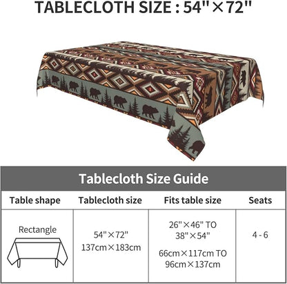 Vintage Rustic Tablecloth 54"x72" Outdoor Indoor Washable Waterproof Bear Mountain Table Cloth for Parties Picnic Bbqs Kitchen Dining Room Decor, Rectangle Table Covers