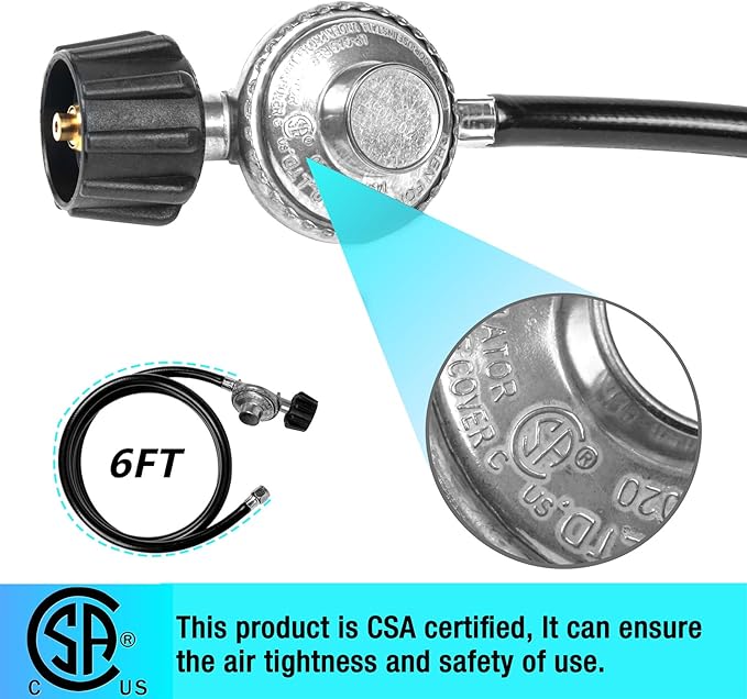 Gas Grill Regulator and Hose, Replacement for Weber, Charbroil, Nexgrill Grill, Propane Patio Heater and Fire Pit... (6FT)