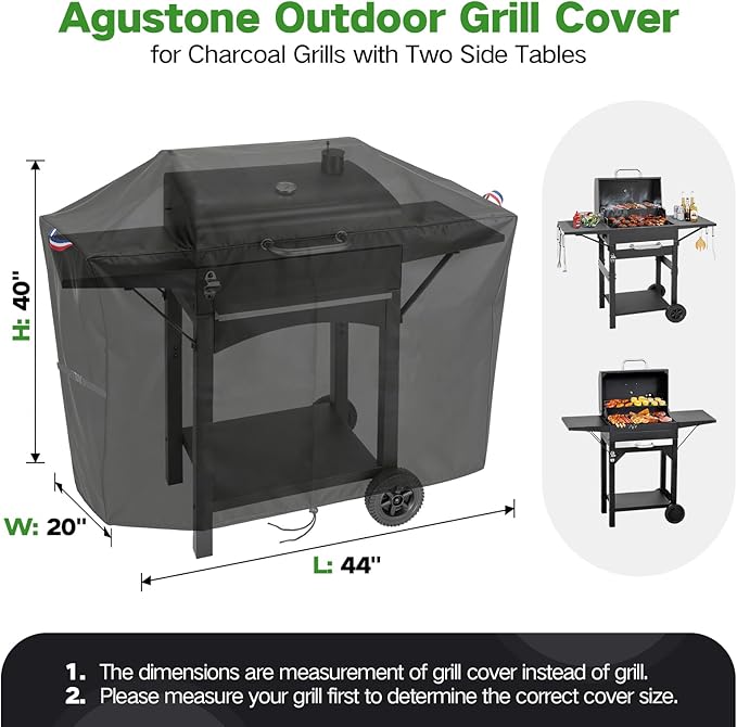 44 Inch Grill Cover for Charcoal Grills with Two Side Tables, Outdoor Waterproof Cover for Master Cook/DNKMOR/Kendane BBQ Charcoal Grill, Weather Protection Accessory- 44x20x40 in