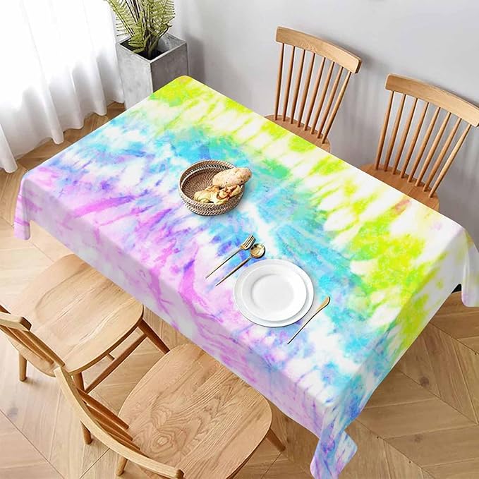 TKS MITLAN Tablecloth Rainbow Tie Dye Table Cloth Rectangle Table 60 x 84 Inch Distorted Watercolor Bright Pattern Vibrant Kitchen Decorations for Home Dinner Party