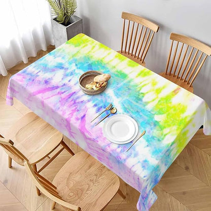 TKS MITLAN Tablecloth Rainbow Tie Dye Table Cloth Rectangle Table 60 x 84 Inch Distorted Watercolor Bright Pattern Vibrant Kitchen Decorations for Home Dinner Party