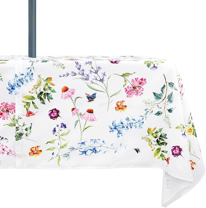 Outdoor Tablecloth with Umbrella Hole and Zipper, Patio Table Covers for Spring/Summer, Machine Washable Outdoor Party/Picnic Rectangle Table Cloth 60 x 84 in