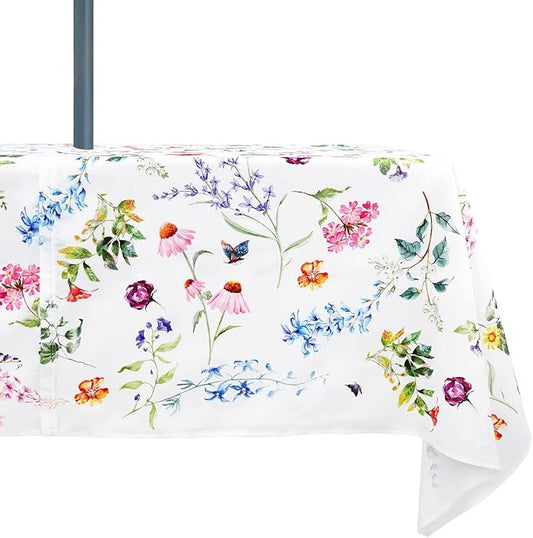 Outdoor Tablecloth with Umbrella Hole and Zipper, Patio Table Covers for Spring/Summer, Machine Washable Outdoor Party/Picnic Rectangle Table Cloth 60 x 84 in