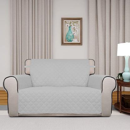 PureFit Reversible Quilted Couch Covers for Dogs Loveseat Sofa Cover 46.5” | Light Gray/Ivory, Water Resistant Couch Protector, Washable Pet Couch Cover with Non Slip and Elastic Straps For Kids