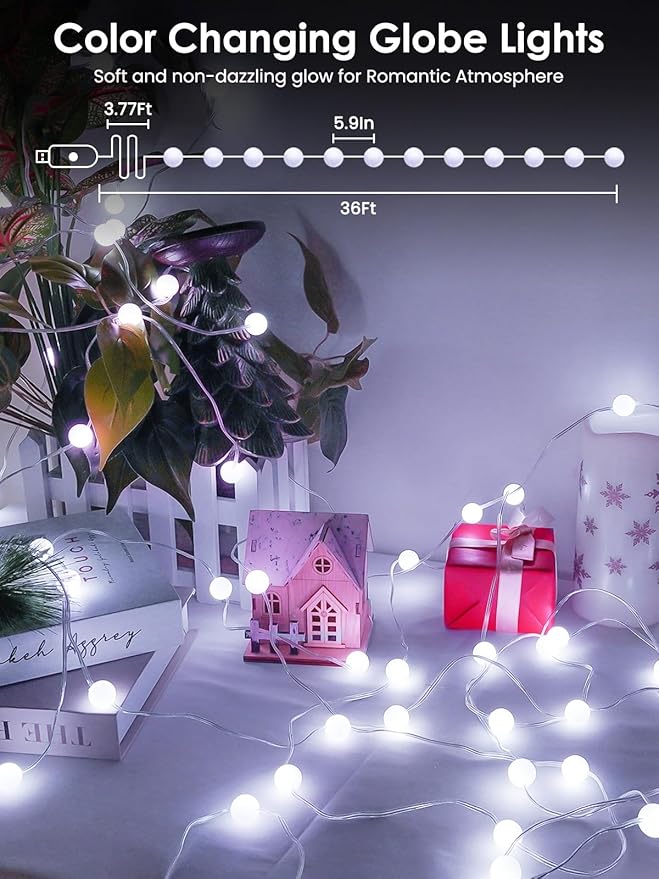 Red White and Blue Smart Color Changing String Lights for Bedroom, 33FT 66LED App Control LED Globe Patriotic Fairy Lights with Remote, 4th of July Decorations Indoor Outdoor for Girl's Room Party