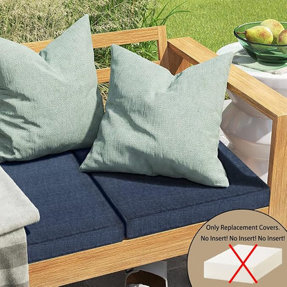 Magpie Fabrics Indoor Outdoor Cushion Cover Replacement 2 Pack, NO Insert! Water Repellent Slipcover with Ties Decor for Patio Garden Chair Seat Sofa Bench Wicker(Navy Blue Textured, 20x18x4 Inch)
