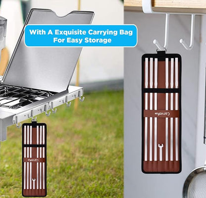 Innovative Thermal Insulation Handle BBQ Skewers Set - 6 Stainless Steel Wide BBQ Kebob Sticks For Grill - Flat Metal With 1 Food Remover Bar - 16.7' Inch Metal Kabob Skewers