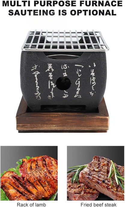 Japanese Style Portable Mini Charcoal Bbq Grill Aluminum Alloy Fast Heating Multifunctional Barbecue Stove (16.5x14.5cm / 6.5x5.7in)