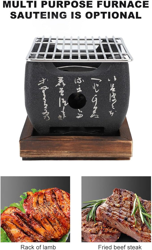 BBQ Grill, Japanese Food Charcoal Stove, Multi Functional Fast Heating Mini Portable Barbecue Stove, for Grilling Family Outdoor (19.5x18cm / 7.7x7.1in)