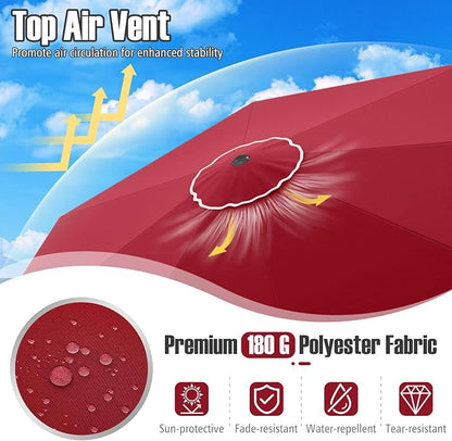 Tangkula 10 FT Patio Umbrella, 2-Tiers Scalloped Outdoor Table Market Umbrella with Tilt Adjustment, Crank, 8 Sturdy Ribs for Pool, Deck, Backyard (Red)
