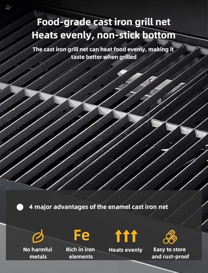 4-Burner Gas & Charcoal Combo Built-in BBQ Grill – Outdoor Tabletop Barbecue with Thermometer, Cast Iron Grates, Pull-Out Grease Tray – for Patio, Garden, or Backyard Use