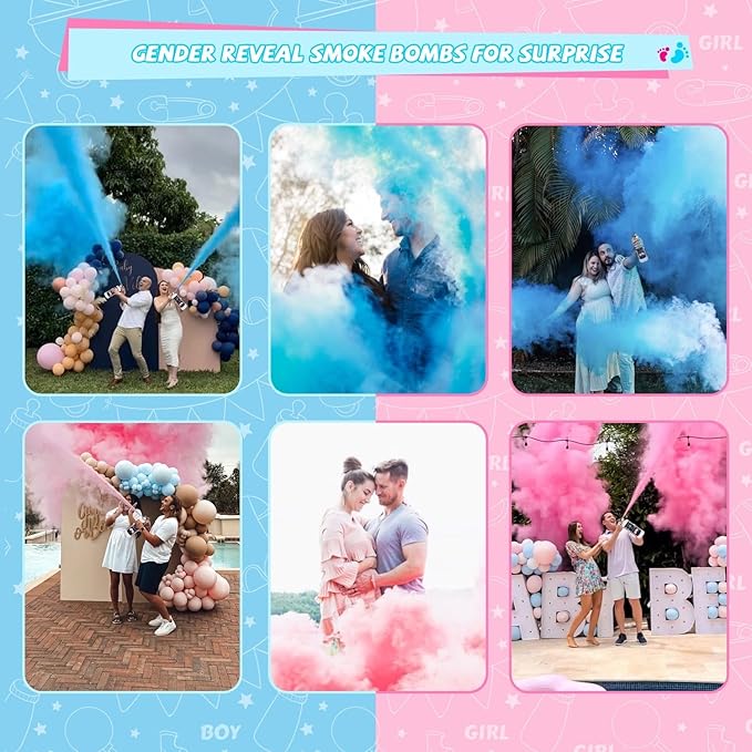 Gender Reveal Fire Extinguisher 2Pack Extinguishers for Baby Reveal Boy or Girl Giant Color Smoke Blue or Pink Powder for Party Decorations and Baby Shower