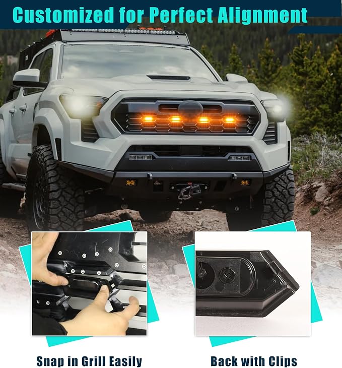 Amber Grille Lights + No-Drill Mud Flaps Combo for Toyota Tacoma 2024-2025 TRD Off-Road