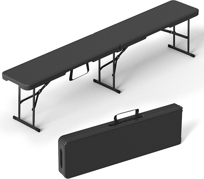 VSOAEIL 6 Foot Folding Bench, 6 FT Foldable Plastic Bench Indoor & Outdoor | 6 Feet Portable Bench Seating with Handle and HDPE Tabletop - Party, Dining, Picnic, Camping, Sports, Temporary Events Rattan