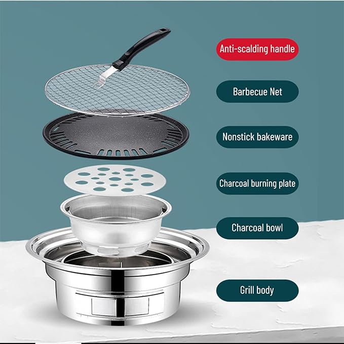 Multifunctional Charcoal Barbecue Grill, Portable Non-Stick Korean BBQ Grill, Tabletop Smoker Furnace Stove for Frying and Baking Outdoor Garden/S