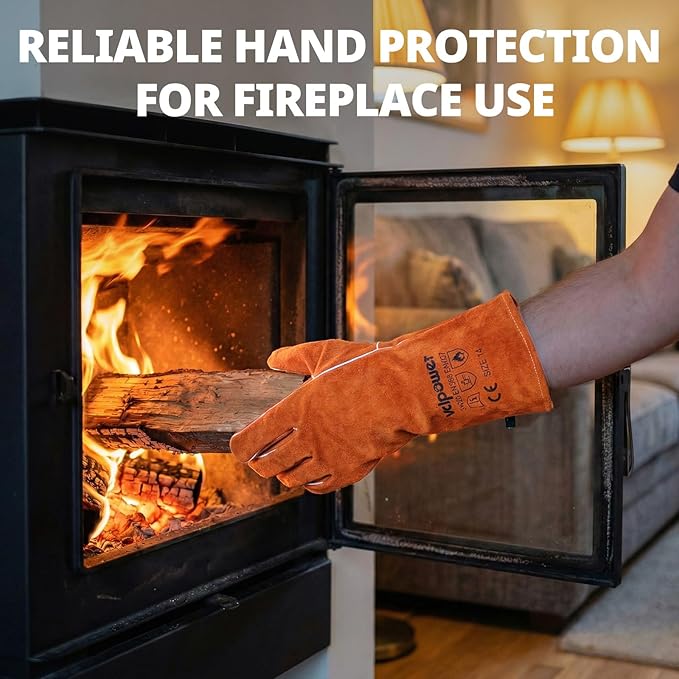 vclpower Welding Gloves Fire Heat Resistant 14IN Fireproof Leather for Welding Fire Pit Wood Stove Campfire Furnace BBQ Baking,Grill Oven Stick Mig Tig Gear Gift for Man L