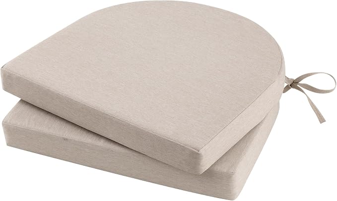 Topotdor Outdoor Chair Cushions Set of 2, Waterproof Patio Chair Cushions for Outdoor Furniture, Round Corner Seat Chair Pads with Ties for Patio Garden Dining Office, 18"x18"x2", Beige