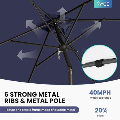 Ayge 6.5x10FT Rectangular Patio Umbrella Outdoor Table Umbrella w/Push Button Tilt & Crank Rectangle Market Umbrella UV Protection for Garden,Deck,Lawn,Yard & Pool,Navy
